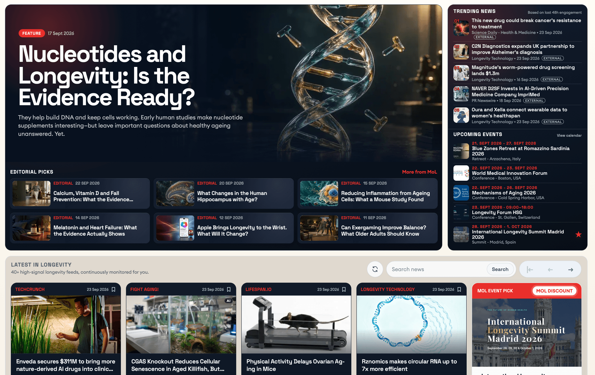 The Pulse home page with its featured article, editorial picks, trending news and events