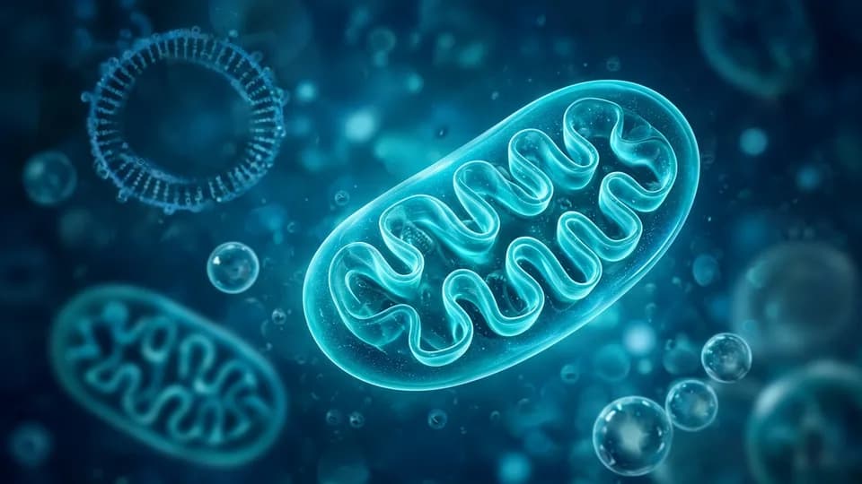 Abstract illustration of mitochondria with folded inner membranes in a cell