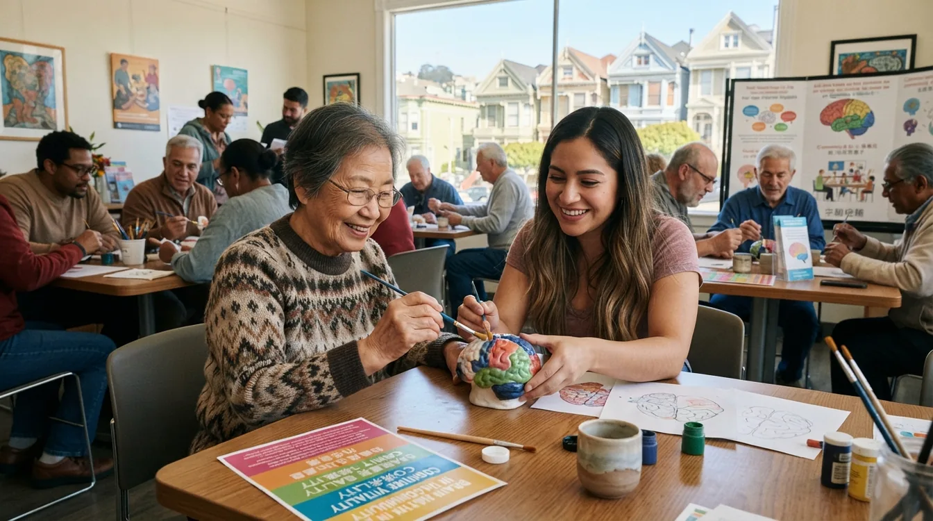 From neighborhoods to brain health: an outreach model linking health literacy, cognitive care, research, and the arts, in San Francisco
