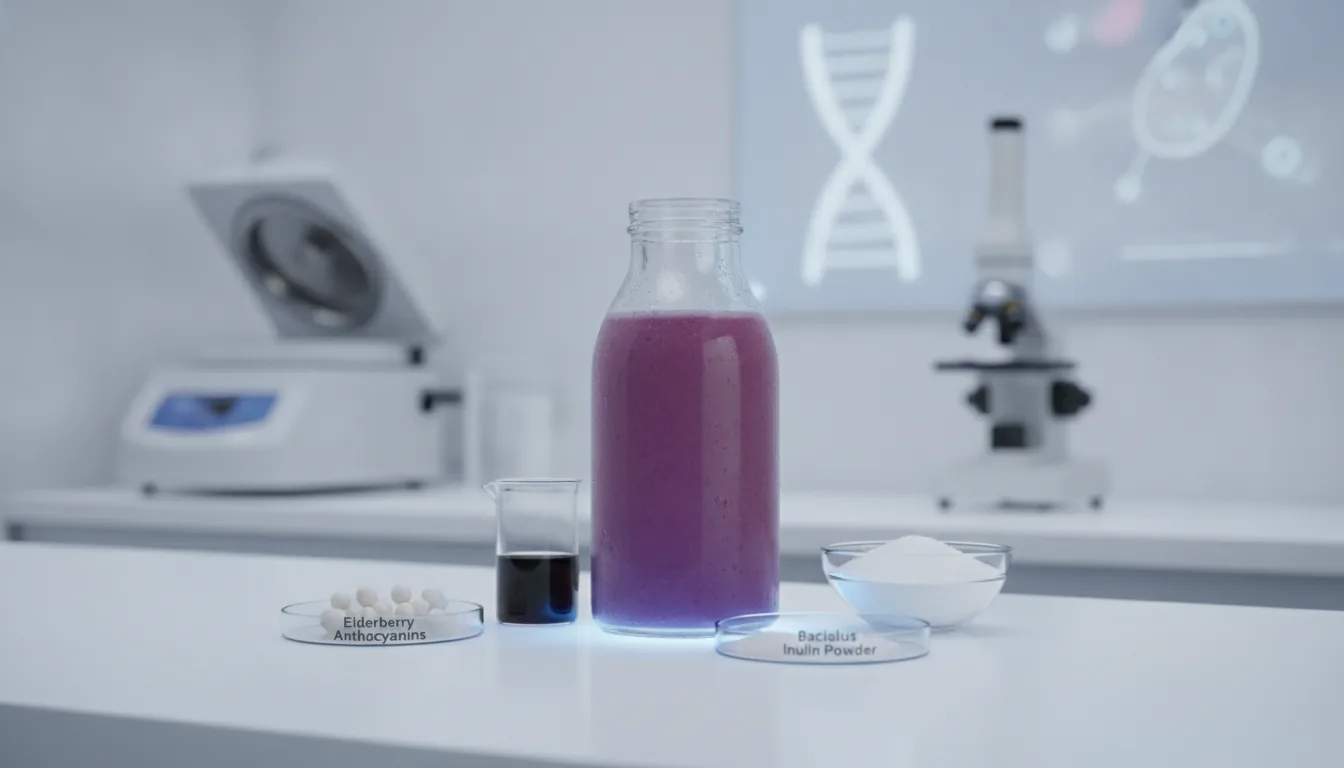 Development and characterization of a functional whey-based beverage enriched with encapsulated elderberry (Sambucus nigra) anthocyanins, Bacillus coagulans GBI-30, and inulin