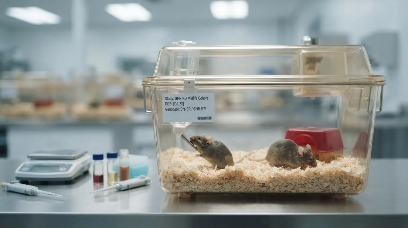 Midlife Growth Hormone Receptor Ablation Modestly Slows Aging in Mice