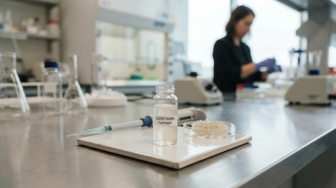 Design and characterization of an injectable biohybrid hydrogel based on chitosan/silk fibroin/hyaluronic acid and containing bioactive glass for bone tissue engineering
