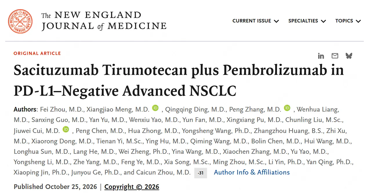 The Results of Phase III OptiTROP-Lung06 Study of Sacituzumab Tirumotecan (sac-TMT) Presented as an ESMO Oral Presentation and Simultaneously Published in The New England Journal of Medicine