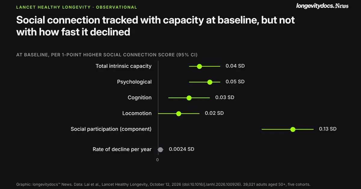 Social connection linked to higher intrinsic capacity but not slower decline
